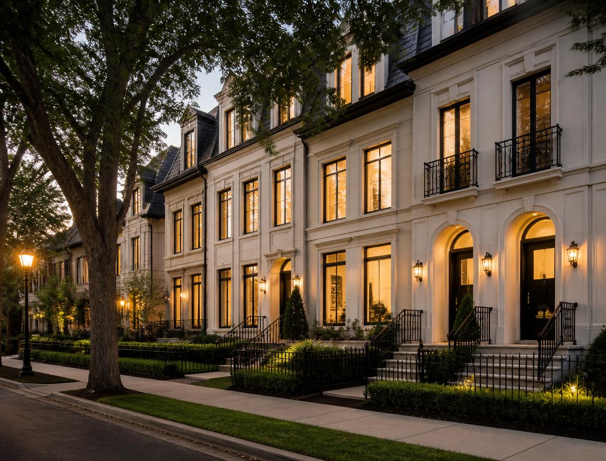 Premium townhouses at dusk